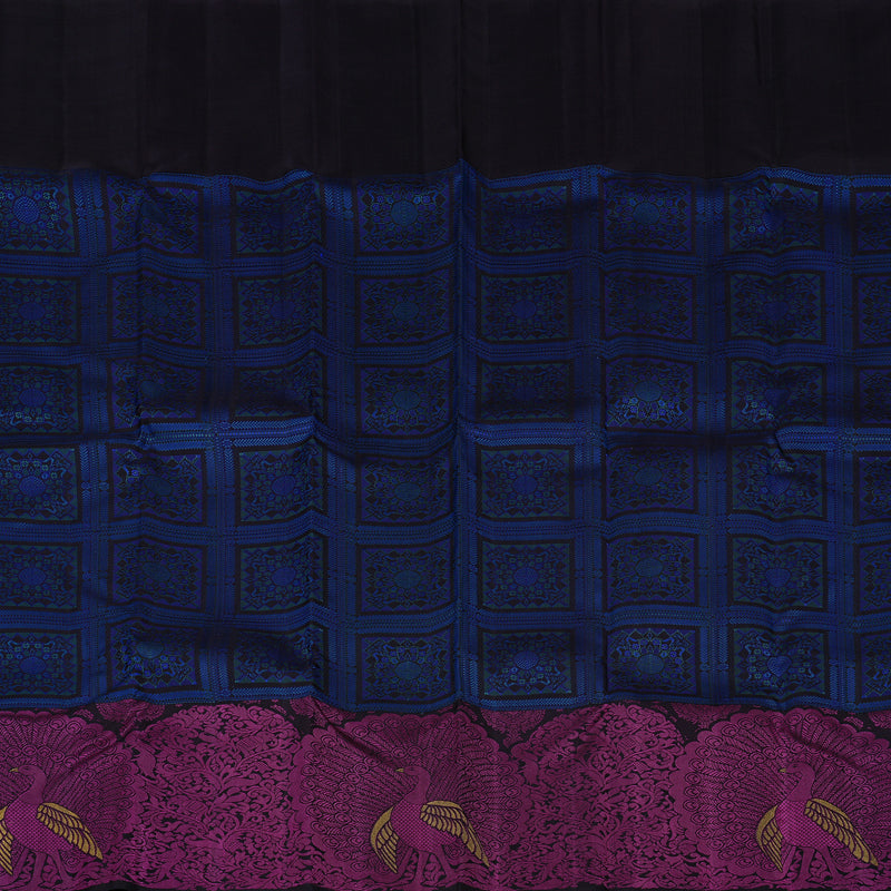 Hayagrivas Dark Blue Handloom Kanjivaram Silk Saree with Purple Border KBE113D10-1