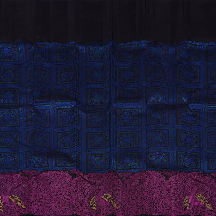 Hayagrivas Dark Blue Handloom Kanjivaram Silk Saree with Purple Border KBE113D10-1