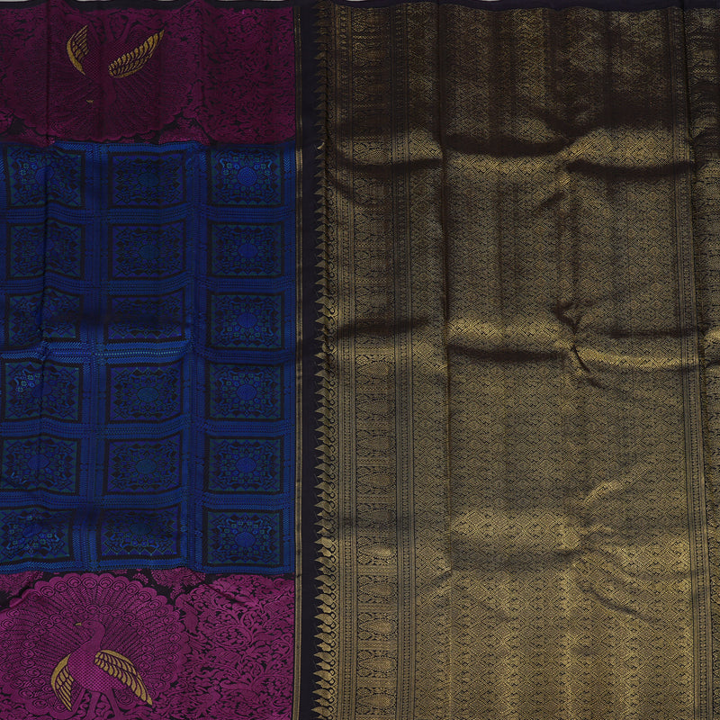 Hayagrivas Dark Blue Handloom Kanjivaram Silk Saree with Purple Border KBE113D10-1