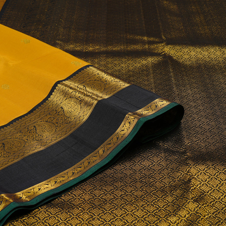Hayagrivas Mustard Handloom Kanjivaram Silk Saree with Black Border KBE113D2-1