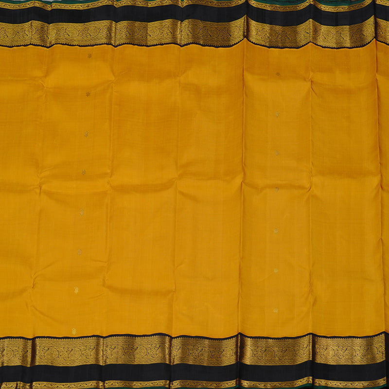 Hayagrivas Mustard Handloom Kanjivaram Silk Saree with Black Border KBE113D2-1