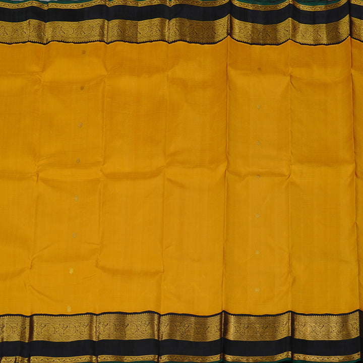 Hayagrivas Mustard Handloom Kanjivaram Silk Saree with Black Border KBE113D2-1