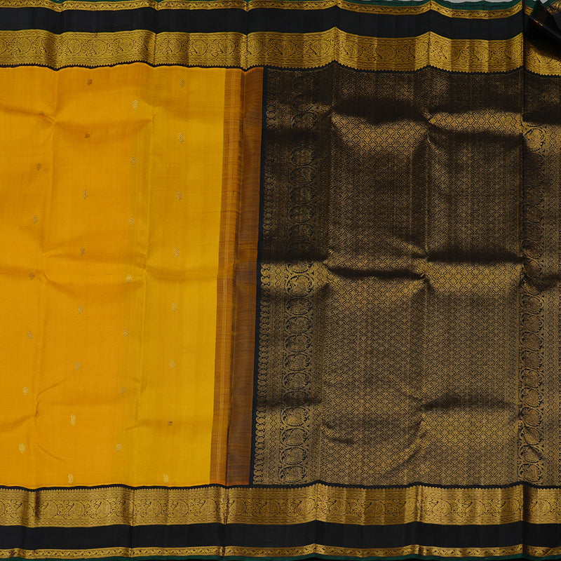 Hayagrivas Mustard Handloom Kanjivaram Silk Saree with Black Border KBE113D2-1