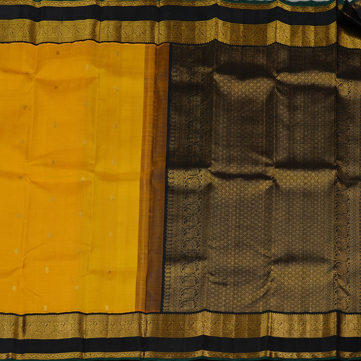 Hayagrivas Mustard Handloom Kanjivaram Silk Saree with Black Border KBE113D2-1