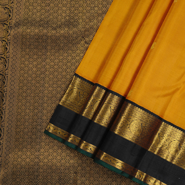 Hayagrivas Mustard Handloom Kanjivaram Silk Saree with Black Border KBE113D2-1
