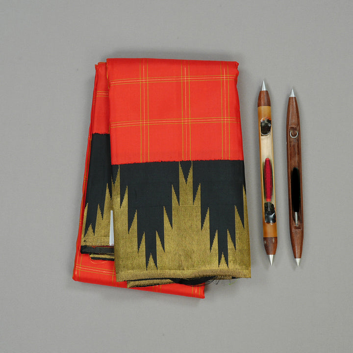 Hayagrivas Red Handloom Kanjivaram Silk Saree with Black Border KBE113D7-1