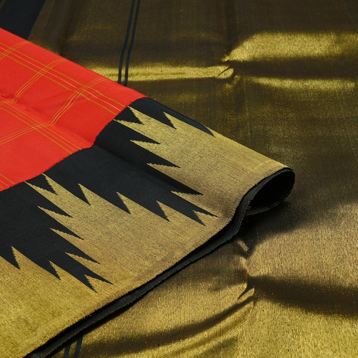 Hayagrivas Red Handloom Kanjivaram Silk Saree with Black Border KBE113D7-1