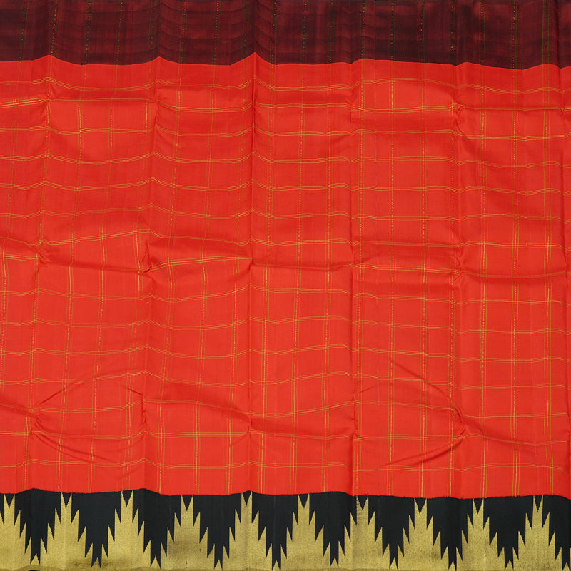 Hayagrivas Red Handloom Kanjivaram Silk Saree with Black Border KBE113D7-1