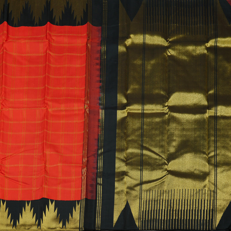 Hayagrivas Red Handloom Kanjivaram Silk Saree with Black Border KBE113D7-1