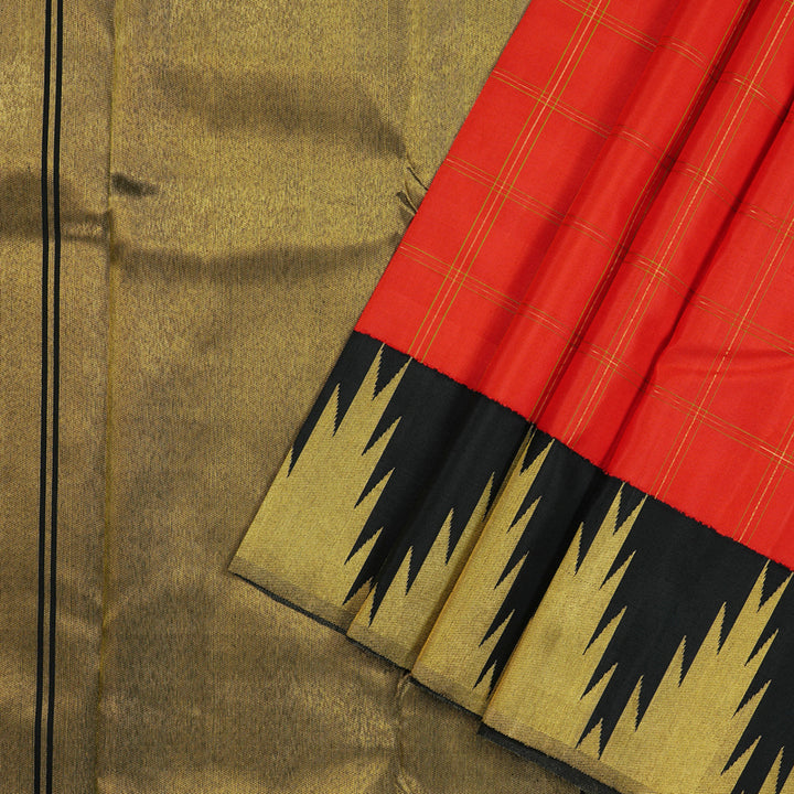 Hayagrivas Red Handloom Kanjivaram Silk Saree with Black Border KBE113D7-1