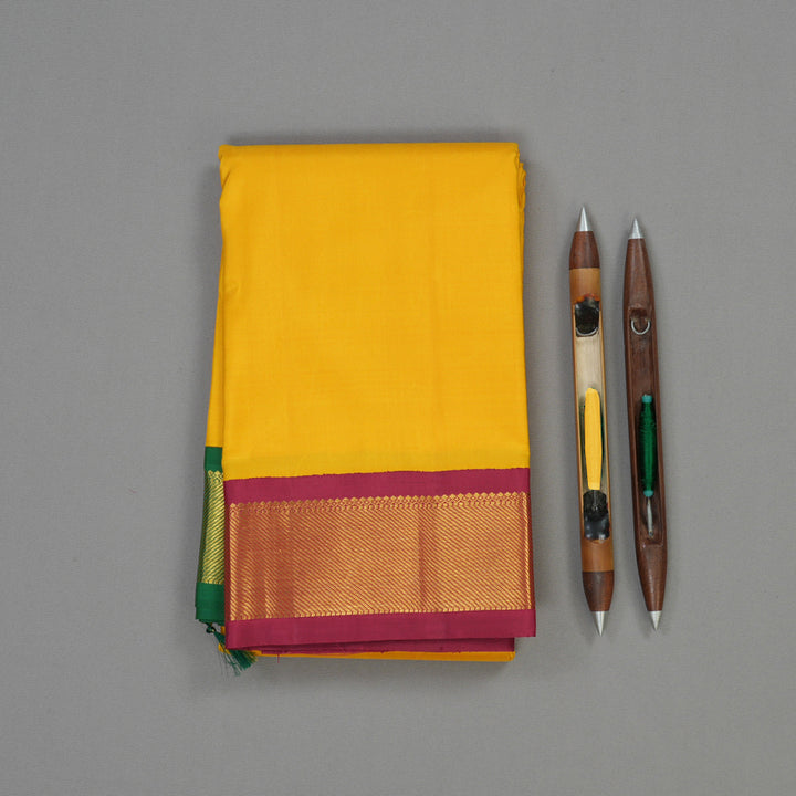 Hayagrivas Handloom Yellow Kanjivaram Silk Saree with Ganga Jamuna border KBE1142I1-1