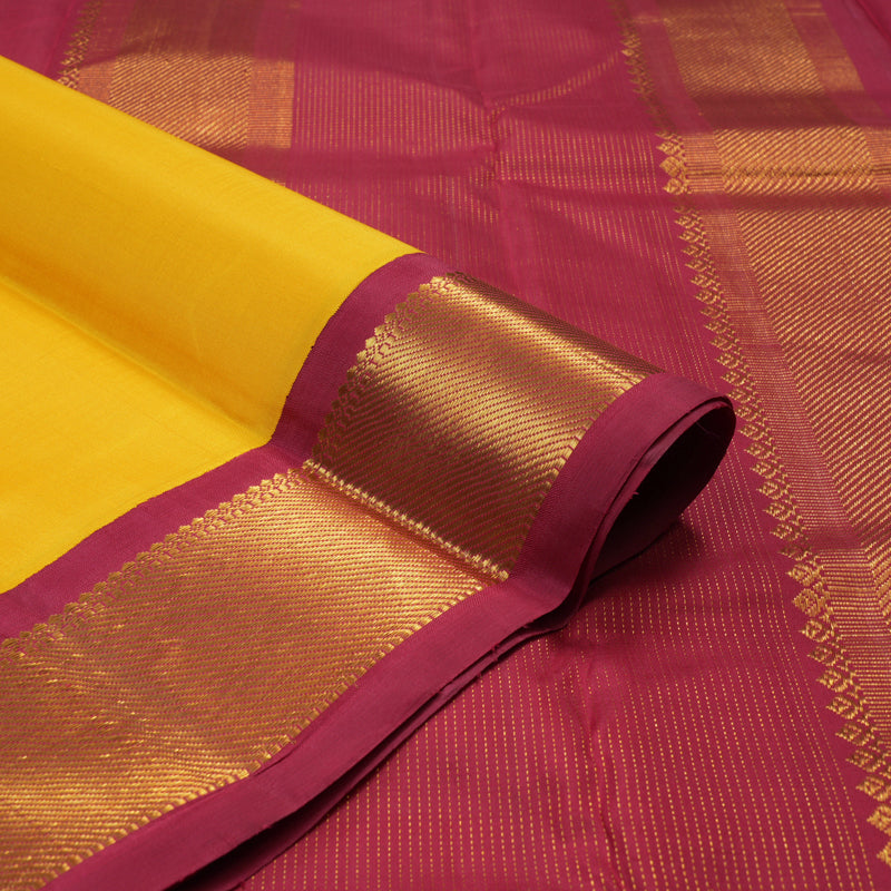 Hayagrivas Handloom Yellow Kanjivaram Silk Saree with Ganga Jamuna border KBE1142I1-1