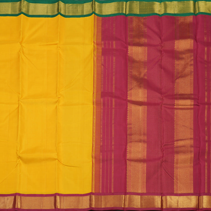 Hayagrivas Handloom Yellow Kanjivaram Silk Saree with Ganga Jamuna border KBE1142I1-1