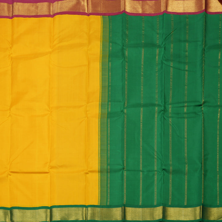 Hayagrivas Handloom Yellow Kanjivaram Silk Saree with Ganga Jamuna border KBE1142I1-1