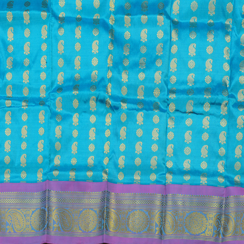 Hayagrivas Sky Blue Pattu Pavadai with Rani Pink contrast KBE1147I1-2
