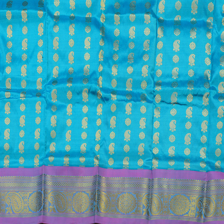 Hayagrivas Sky Blue Pattu Pavadai with Rani Pink contrast KBE1147I1-2