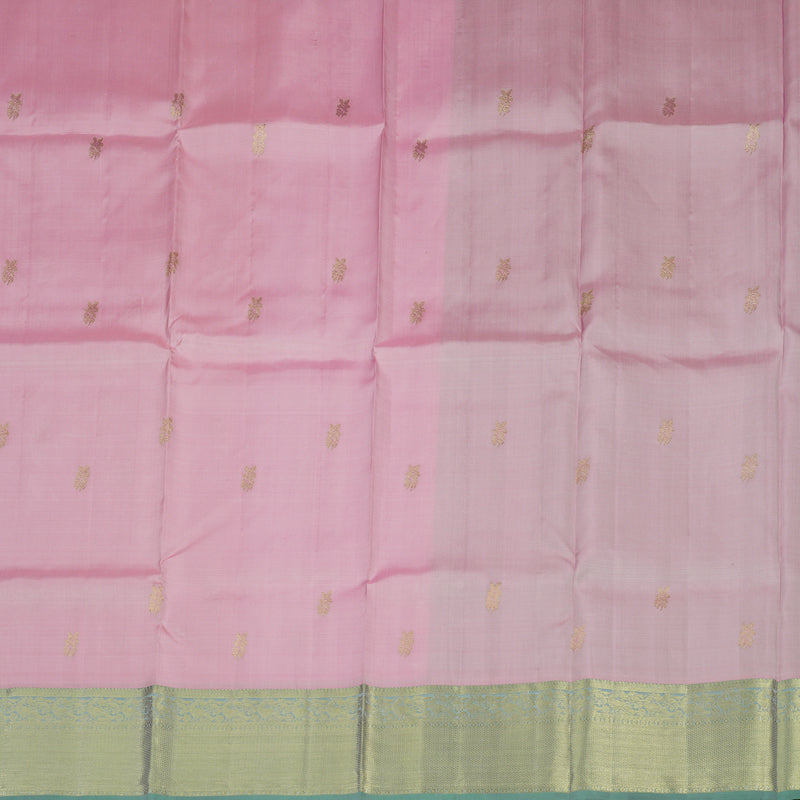 Hayagrivas Handloom Baby Pink Kanjivaram Pattu Pavadai with Light Green Border KBE1147I11-2