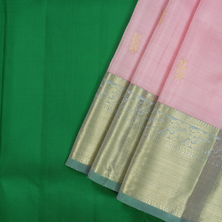 Hayagrivas Handloom Baby Pink Kanjivaram Pattu Pavadai with Light Green Border KBE1147I11-2