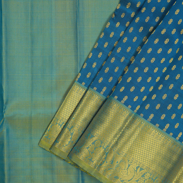 Hayagrivas Peacock Blue Kanjivaram Pattu Pavadai KBE1147I12-8