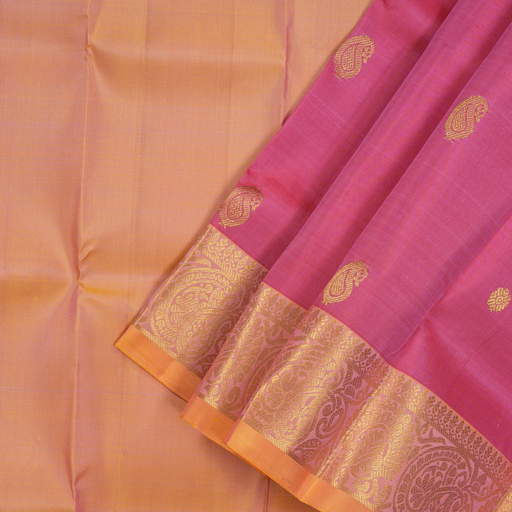 Hayagrivas Pink Pattu Pavadai with Golden Orange contrast KBE1147I13-2