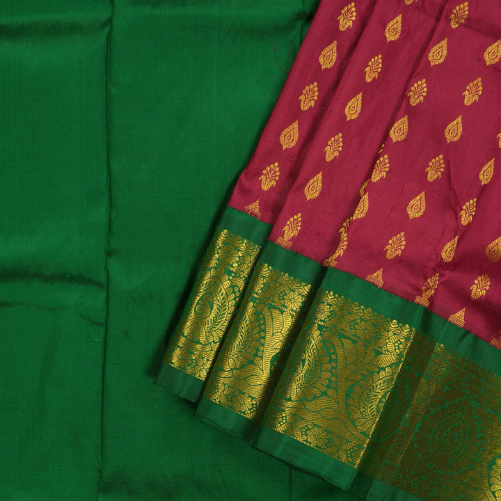 Hayagrivas Kum Kum Maroon Pattu Pavadai with Bottle Green contrast KBE1147I15-11
