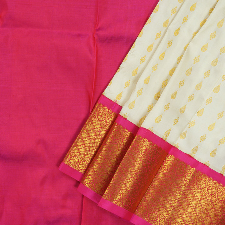 Hayagrivas Half White Pattu Pavadai with Rani Pink border KBE1147I15-3