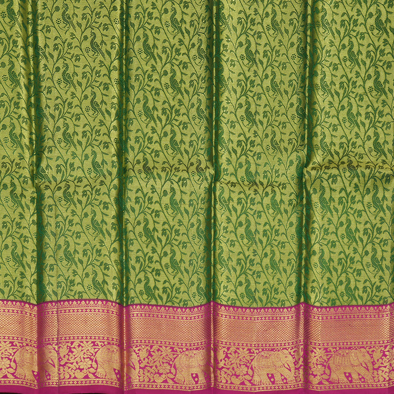 Hayagrivas Dark Green Kanjivaram Pattu Pavadai KBE1147I16-6