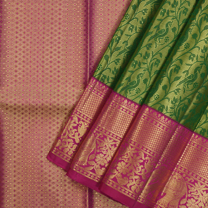 Hayagrivas Dark Green Kanjivaram Pattu Pavadai KBE1147I16-6