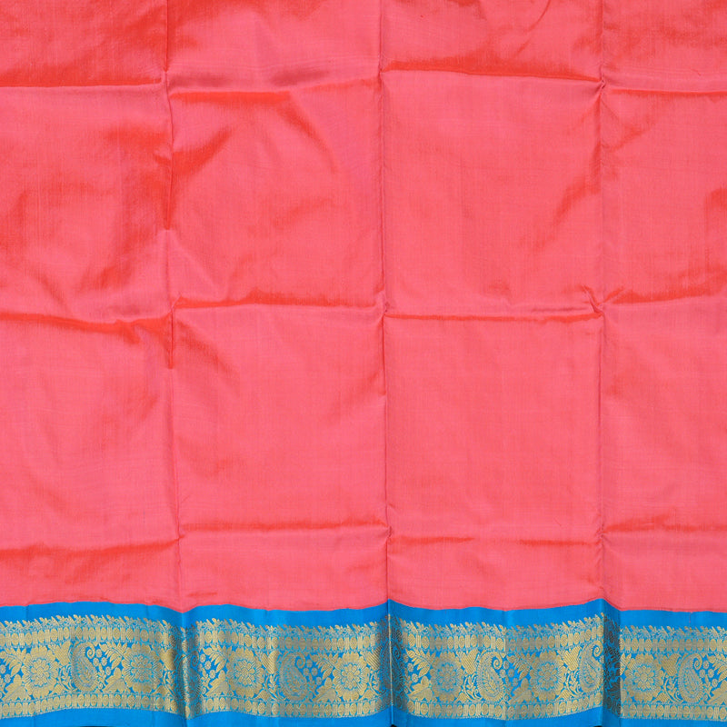 Hayagrivas Reddish-Pink Kanjivaram Pattu Pavadai with Ananda Blue border KBE1147I17-14