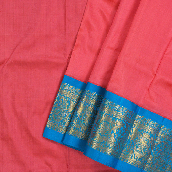 Hayagrivas Reddish-Pink Kanjivaram Pattu Pavadai with Ananda Blue border KBE1147I17-14