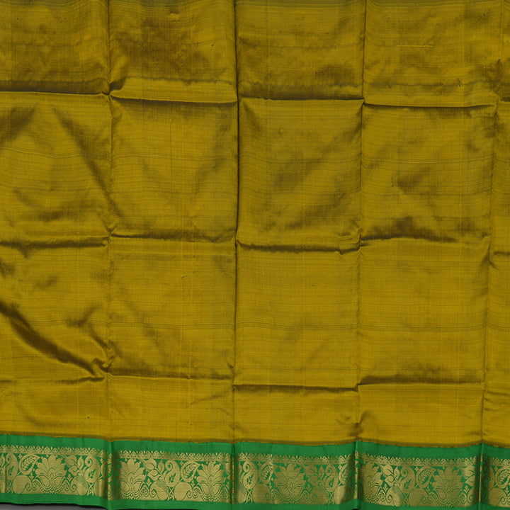 Hayagrivas Handloom Metallic Gold Kanjivaram Silk Pattu Pavadai with Green Border KBE1147I17-2