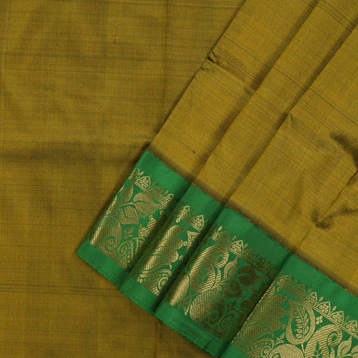 Hayagrivas Handloom Metallic Gold Kanjivaram Silk Pattu Pavadai with Green Border KBE1147I17-2