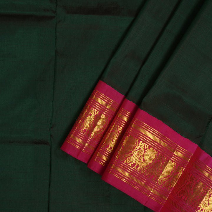 Hayagrivas Karum Pachai Kanjivaram Pattu Pavadai with Rani Pink border KBE1147I17-20