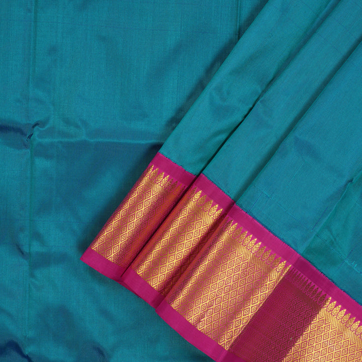 Hayagrivas Handloom Rama Blue Kanjivaram Silk Pattu Pavadai with Rani Pink Border KBE1147I17-24