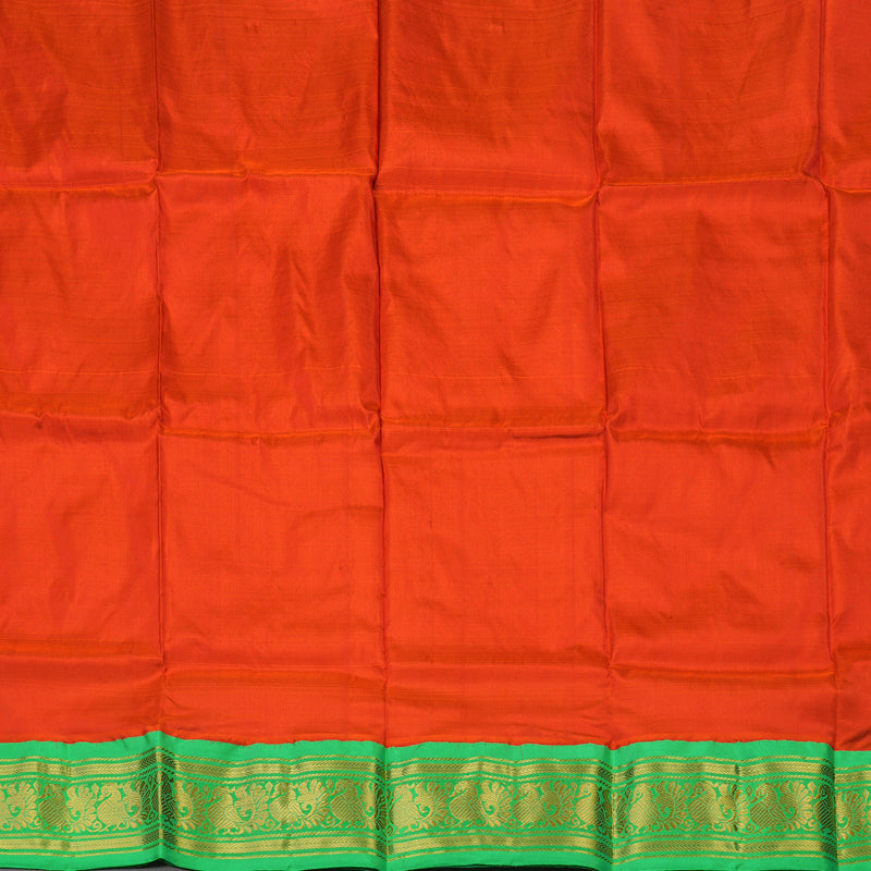 Hayagrivas Dark Orange Kanjivaram Pattu Pavadai with Parrot Green border KBE1147I17-3