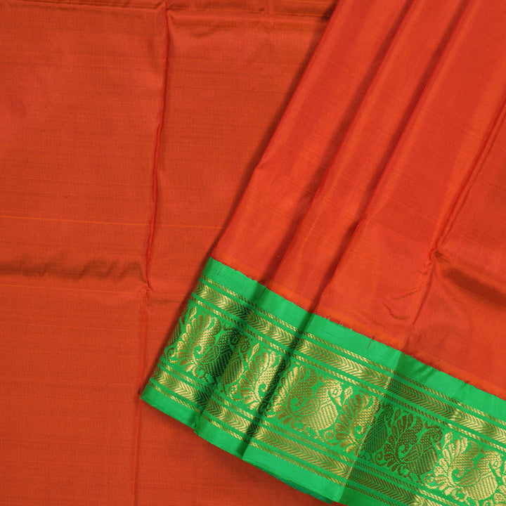 Hayagrivas Dark Orange Kanjivaram Pattu Pavadai with Parrot Green border KBE1147I17-3