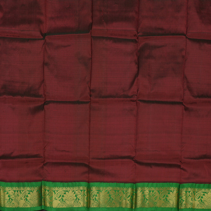 Hayagrivas Handloom Araku Maroon Kanjivaram Silk Pattu Pavadai with Green Border KBE1147I17-5