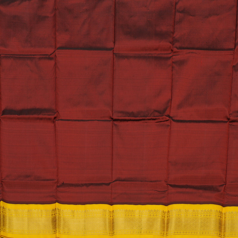 Hayagrivas Handloom Araku Maroon Kanjivaram Silk Pattu Pavadai with Yellow Border KBE1147I17-8