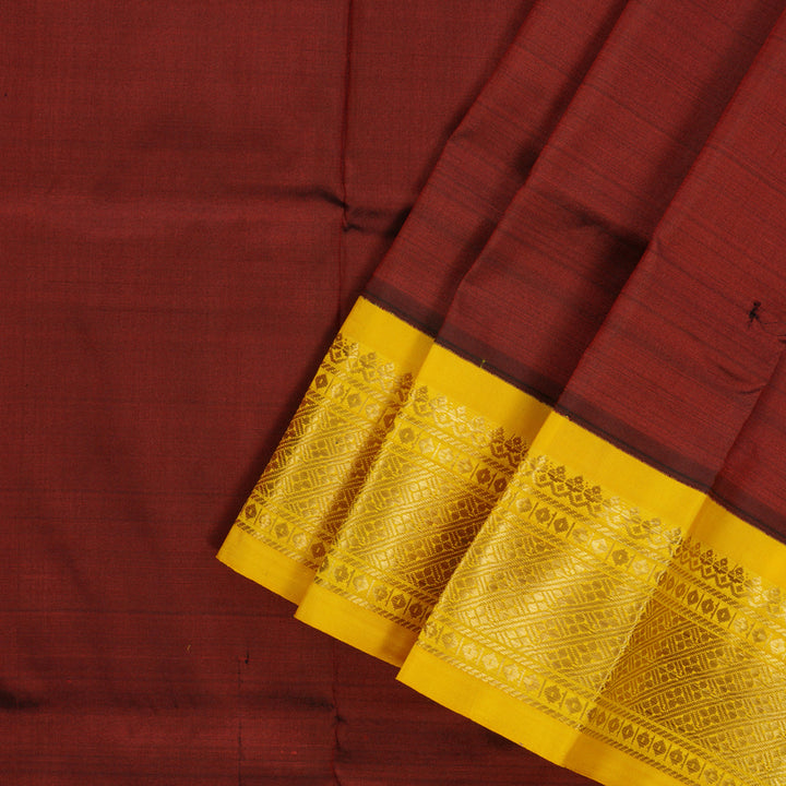 Hayagrivas Handloom Araku Maroon Kanjivaram Silk Pattu Pavadai with Yellow Border KBE1147I17-8