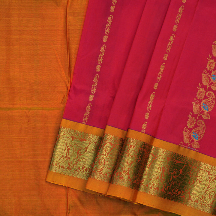 Hayagrivas Pink Kanjivaram Pattu Pavadai with Golden Orange Border KBE1147I2-6