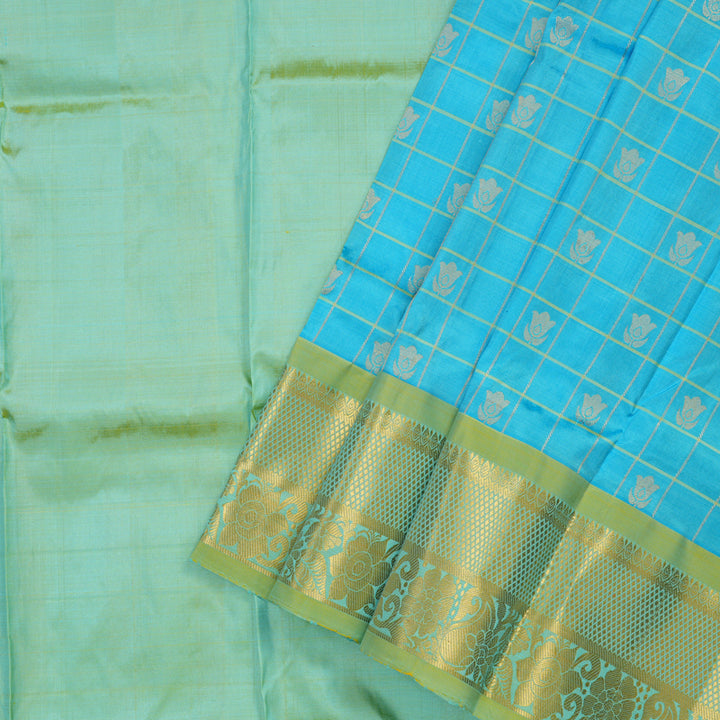 Hayagrivas Sky Blue Kanjivaram Pattu Pavadai with Pista Green border KBE1147I4-2