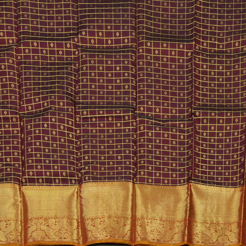 Hayagrivas Wine Maroon Kanjivaram Pattu Pavadai with Golden Orange Border KBE1147I5-2