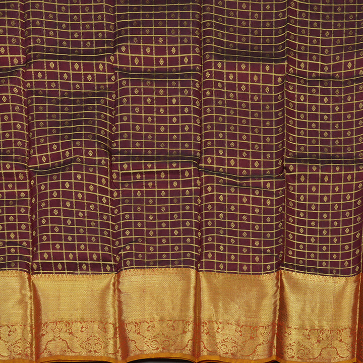 Hayagrivas Wine Maroon Kanjivaram Pattu Pavadai with Golden Orange Border KBE1147I5-2