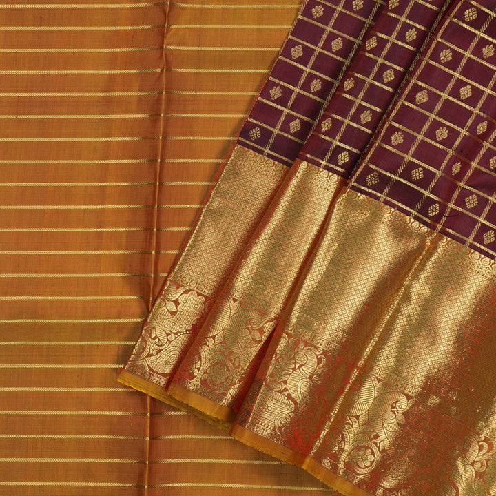 Hayagrivas Wine Maroon Kanjivaram Pattu Pavadai with Golden Orange Border KBE1147I5-2