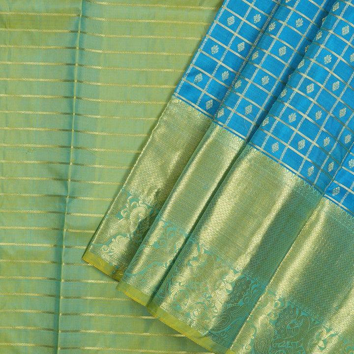Hayagrivas Sky Blue Kanjivaram Pattu Pavadai with Pista Green border KBE1147I5-3