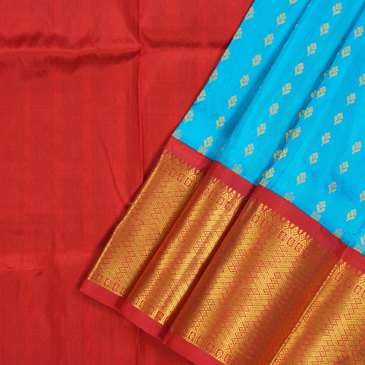 Hayagrivas Sky Blue Kanjivaram Pattu Pavadai with Red border KBE1147I6-2