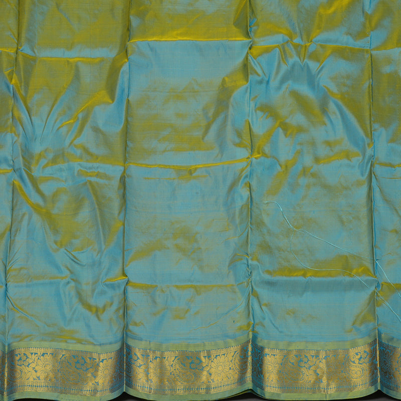 Hayagrivas Handloom Rama Blue Kanjivaram Silk Pattu Pavadai with Sage Green Border KBE1147I7-1