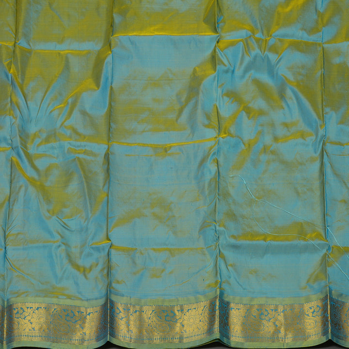 Hayagrivas Handloom Rama Blue Kanjivaram Silk Pattu Pavadai with Sage Green Border KBE1147I7-1