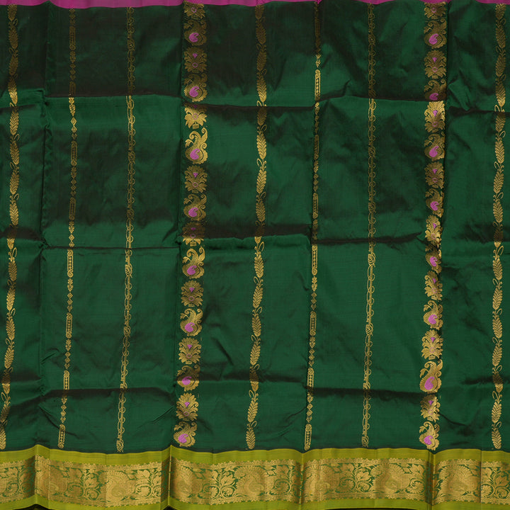 Hayagrivas Handloom Bottle Green Kanjivaram Silk Pattu Pavadai with Leaf Green Border KBE1147I7-4