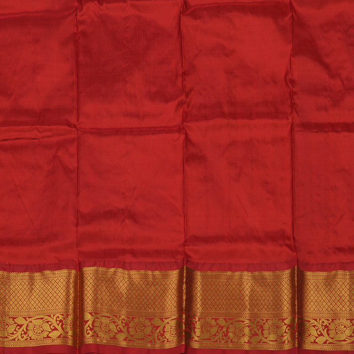 Hayagrivas Handloom Olive Yellow Kanjivaram Silk Pattu Pavadai with Red Border KBE1147I8-3